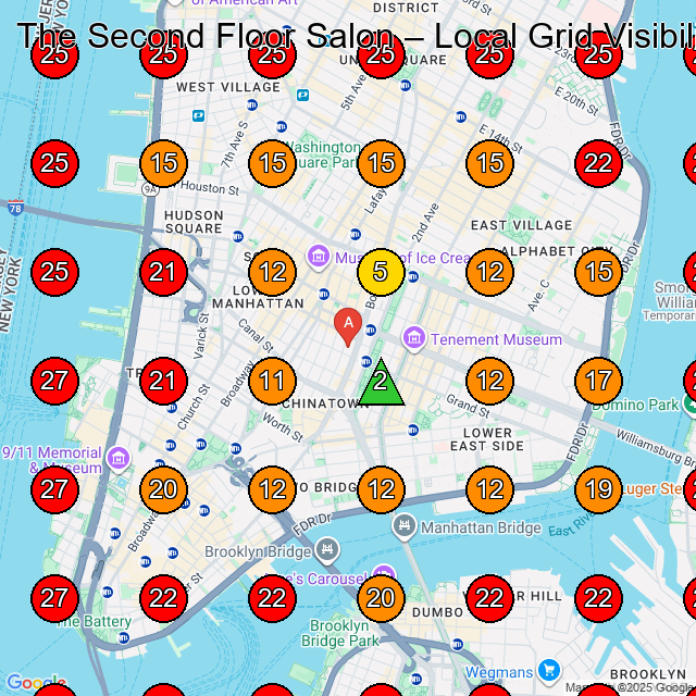 The Second Floor Salon GeoGrid visibility map for Hair Salon in New York